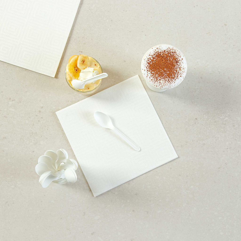 Basic Nature White CPLA Plastic Dessert Spoon - Heat-Resistant, Compostable - 5" - 100 count box
