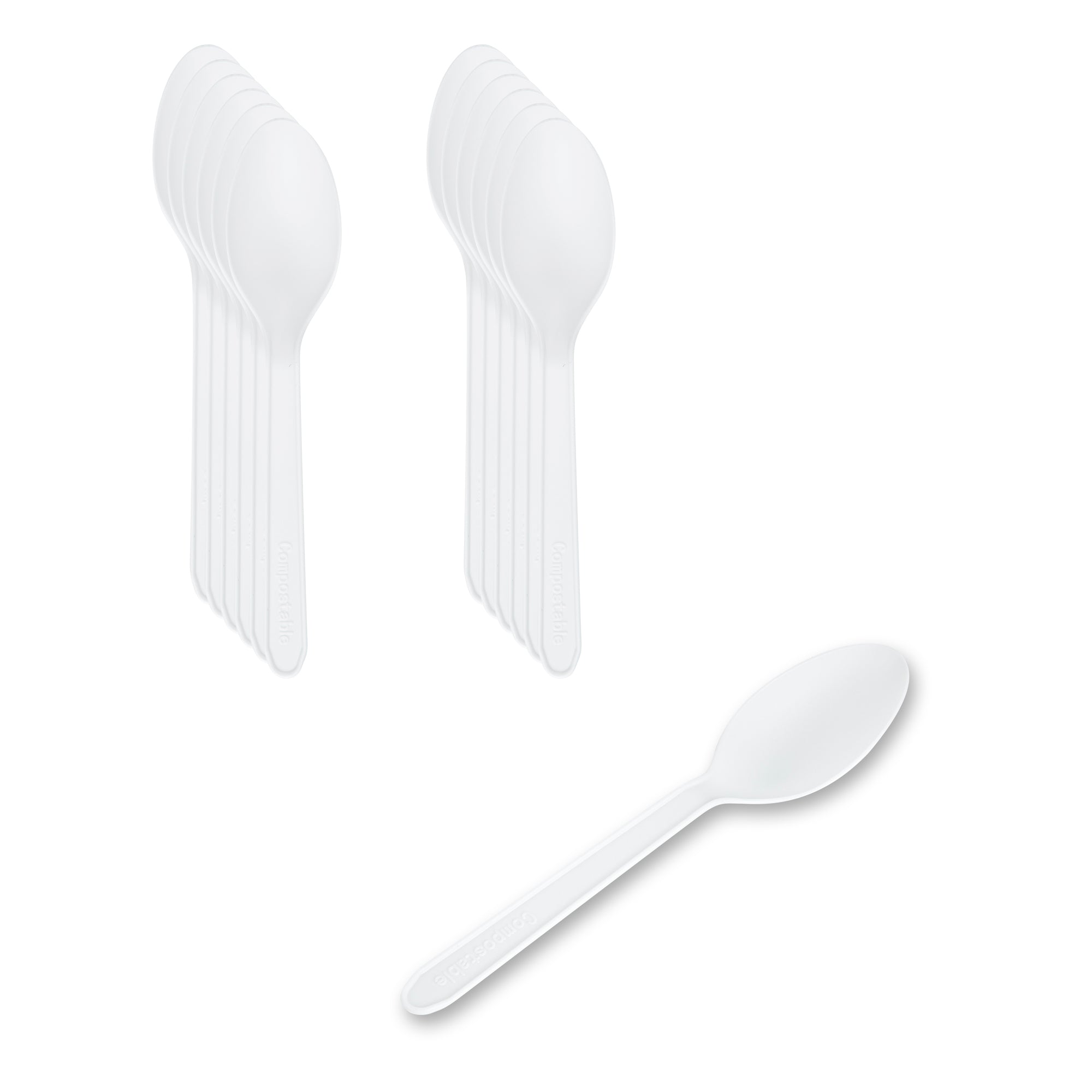Basic Nature White CPLA Plastic Dessert Spoon - Heat-Resistant, Compostable - 4" - 1000 count box
