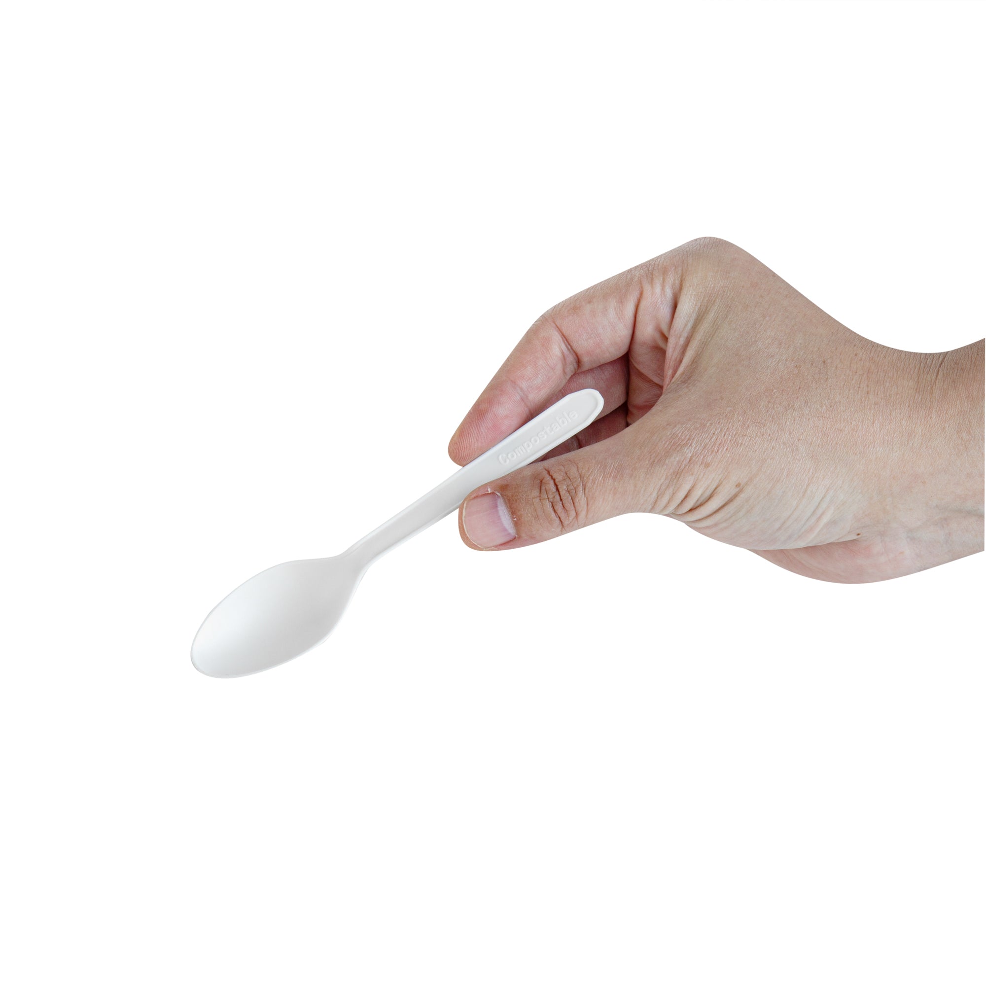 Basic Nature White CPLA Plastic Dessert Spoon - Heat-Resistant, Compostable - 4" - 1000 count box