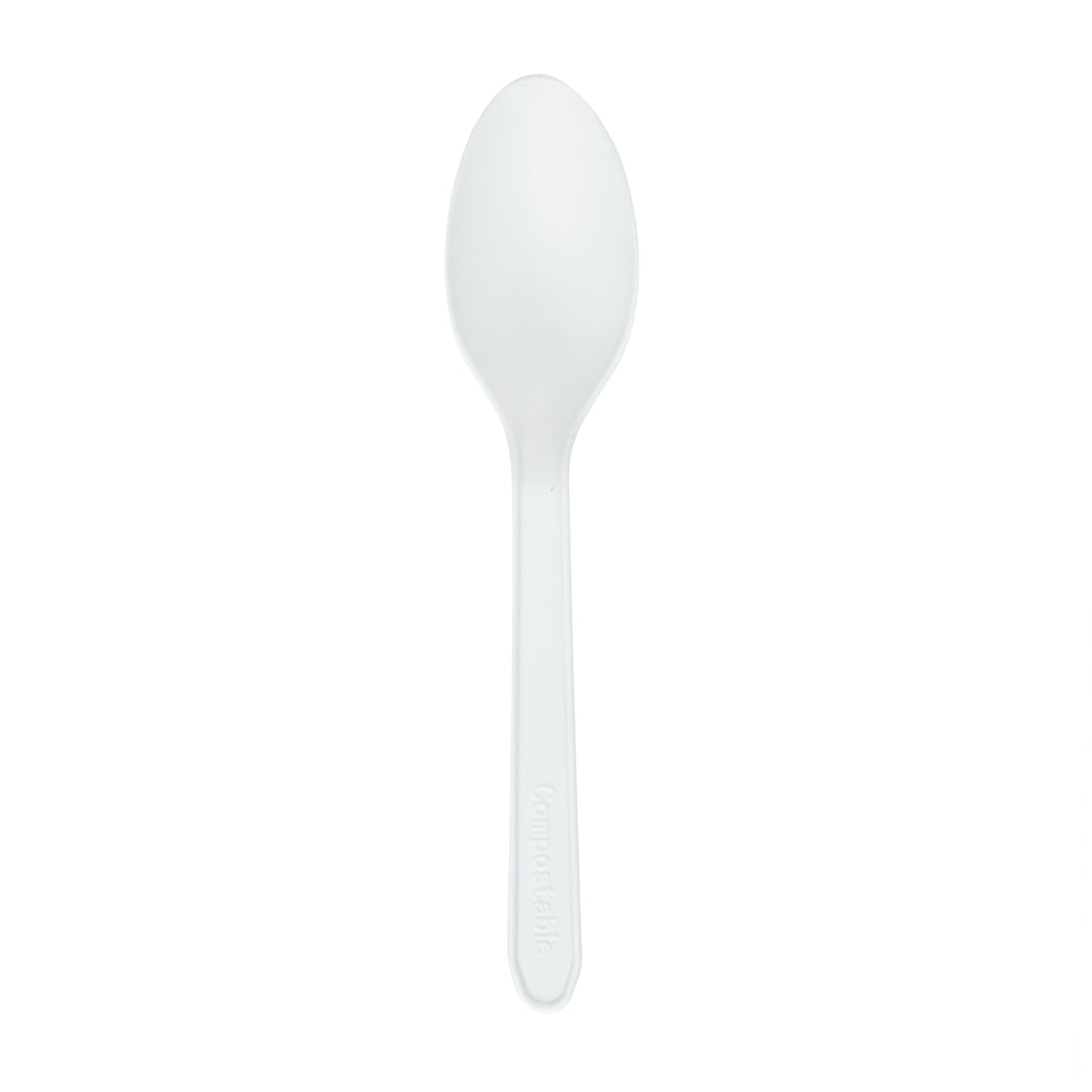 Basic Nature White CPLA Plastic Dessert Spoon - Heat-Resistant, Compostable - 4" - 1000 count box