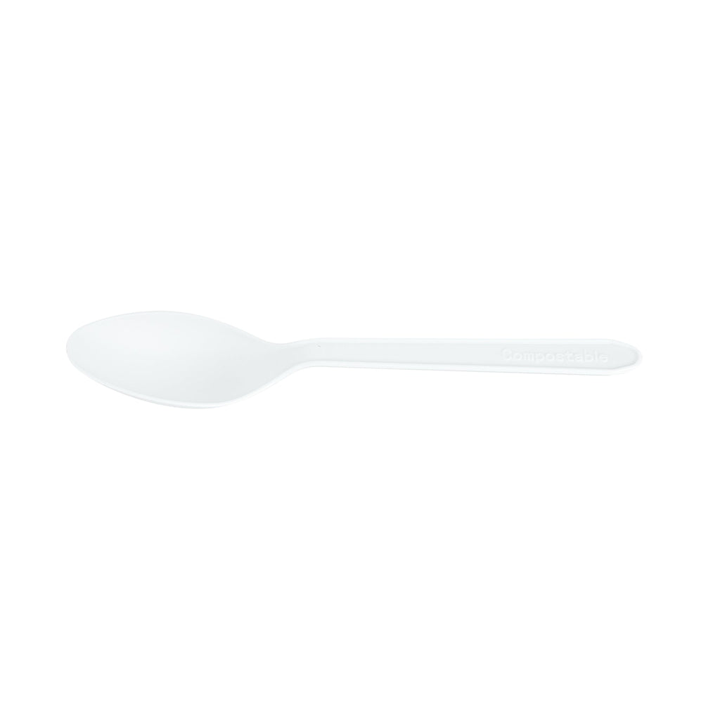 Basic Nature White CPLA Plastic Dessert Spoon - Heat-Resistant, Compostable - 4" - 1000 count box
