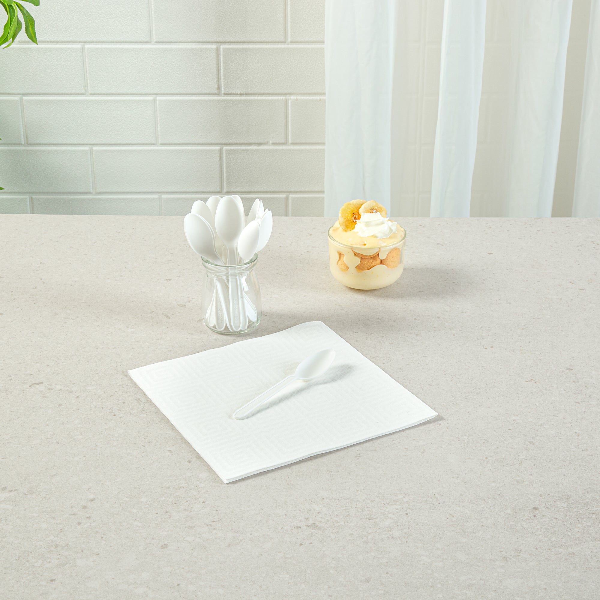 Basic Nature White CPLA Plastic Dessert Spoon - Heat-Resistant, Compostable - 4" - 1000 count box