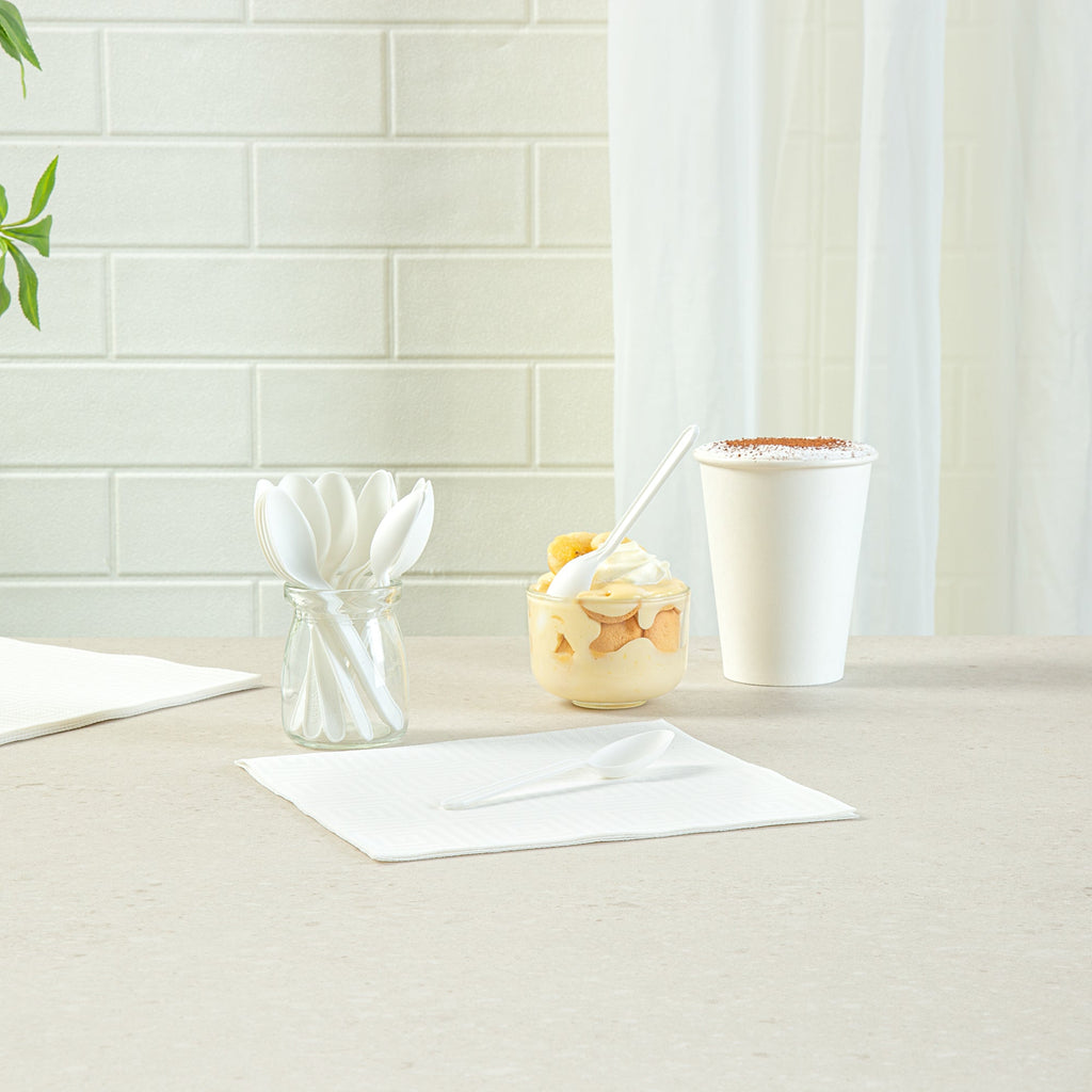 Basic Nature White CPLA Plastic Dessert Spoon - Heat-Resistant, Compostable - 4" - 1000 count box