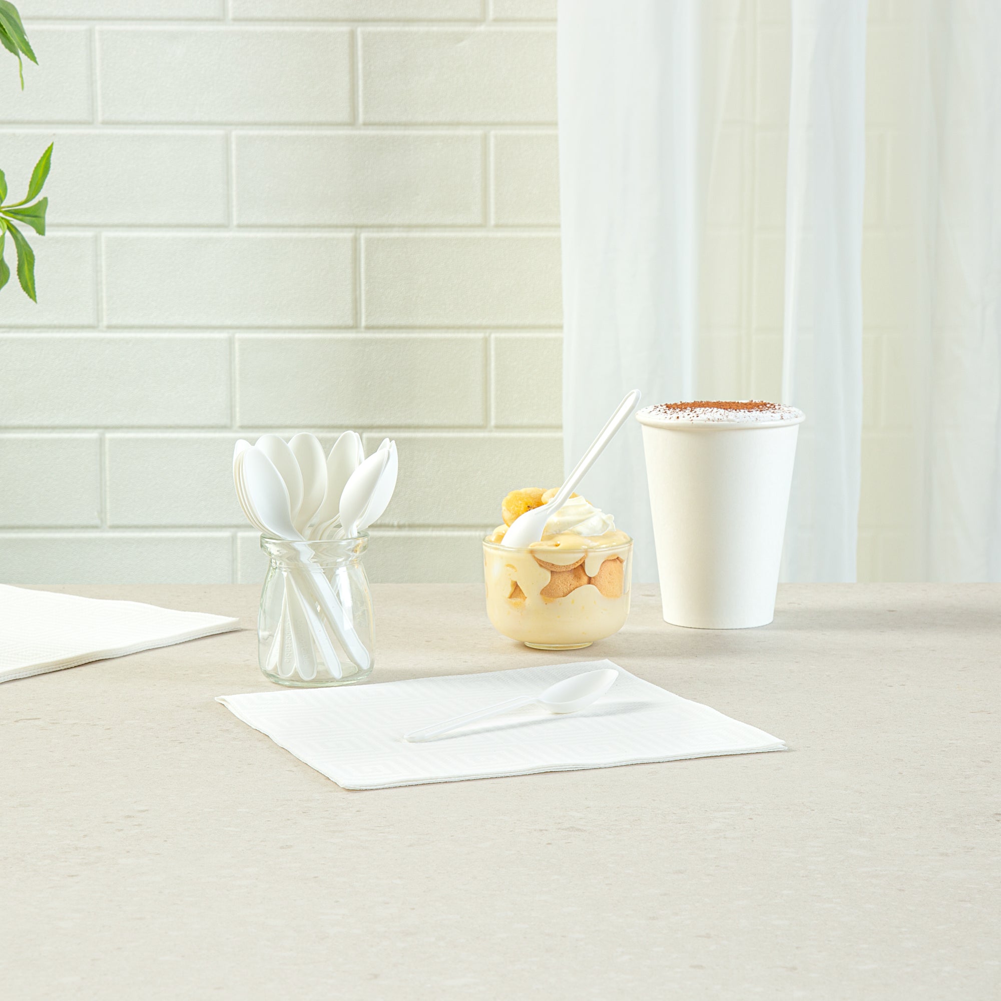 Basic Nature White CPLA Plastic Dessert Spoon - Heat-Resistant, Compostable - 4" - 1000 count box