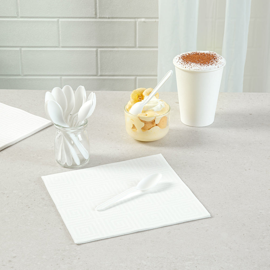 Basic Nature White CPLA Plastic Dessert Spoon - Heat-Resistant, Compostable - 4" - 1000 count box