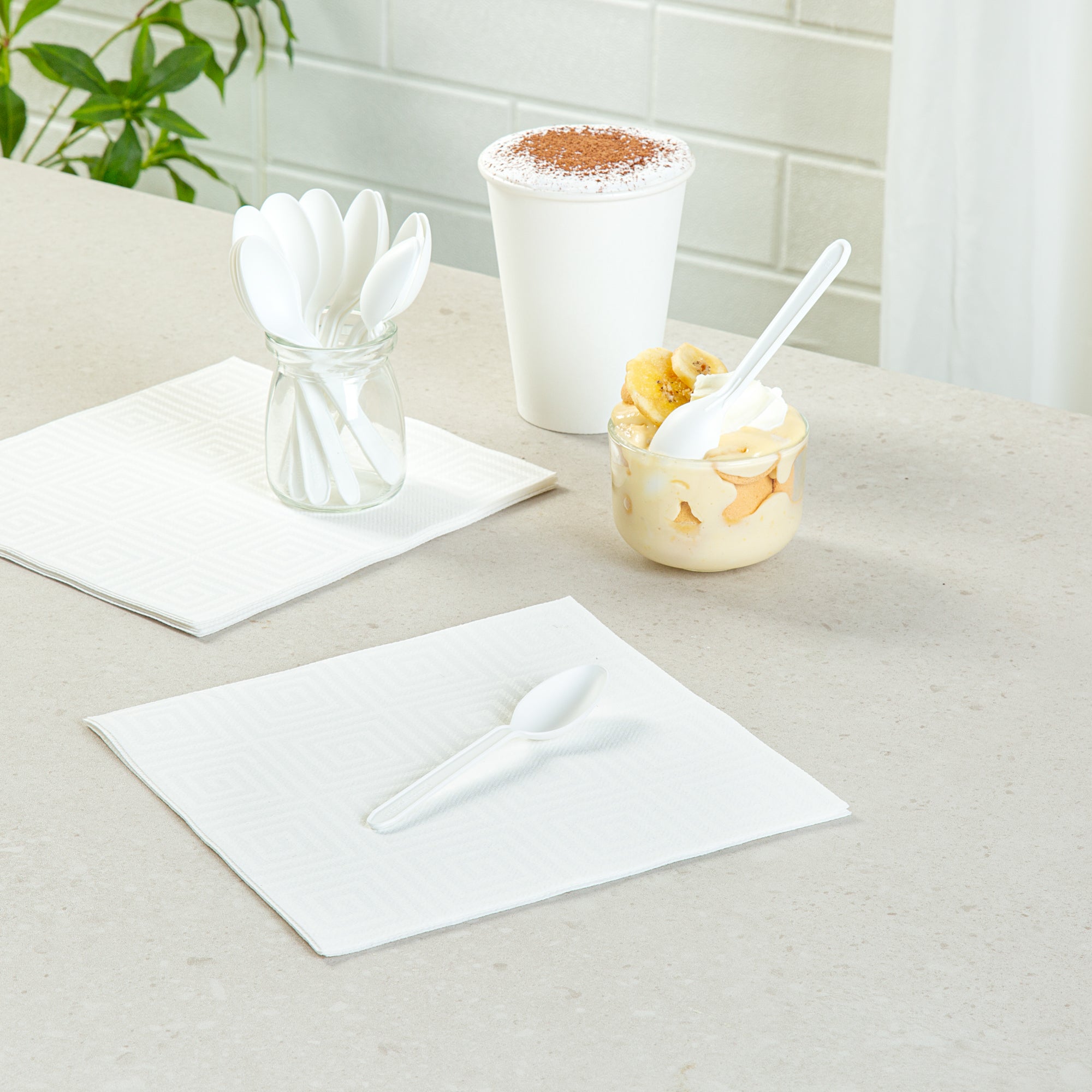 Basic Nature White CPLA Plastic Dessert Spoon - Heat-Resistant, Compostable - 4" - 1000 count box