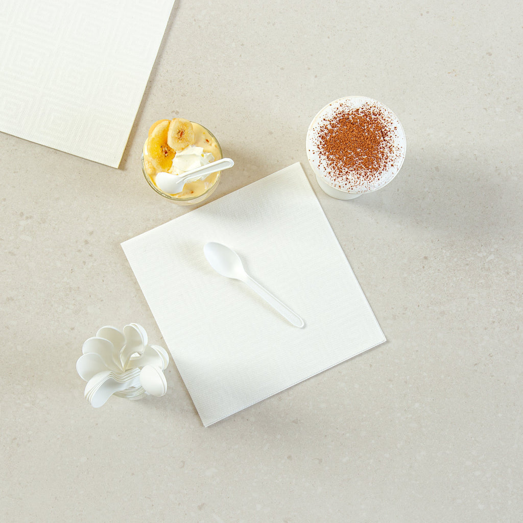 Basic Nature White CPLA Plastic Dessert Spoon - Heat-Resistant, Compostable - 4" - 1000 count box