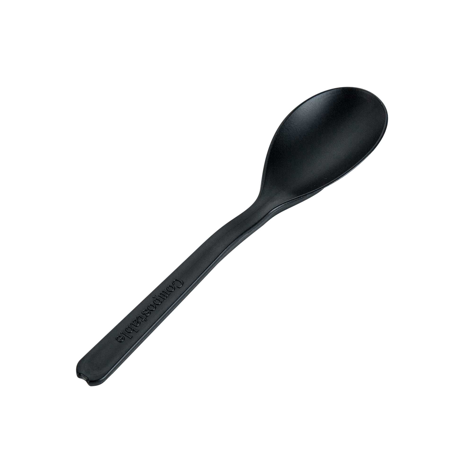 Basic Nature Black CPLA Plastic Mini Spoon - Heat-Resistant, Compostable - 4" - 100 count box