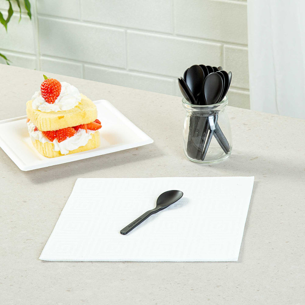 Basic Nature Black CPLA Plastic Mini Spoon - Heat-Resistant, Compostable - 4" - 100 count box