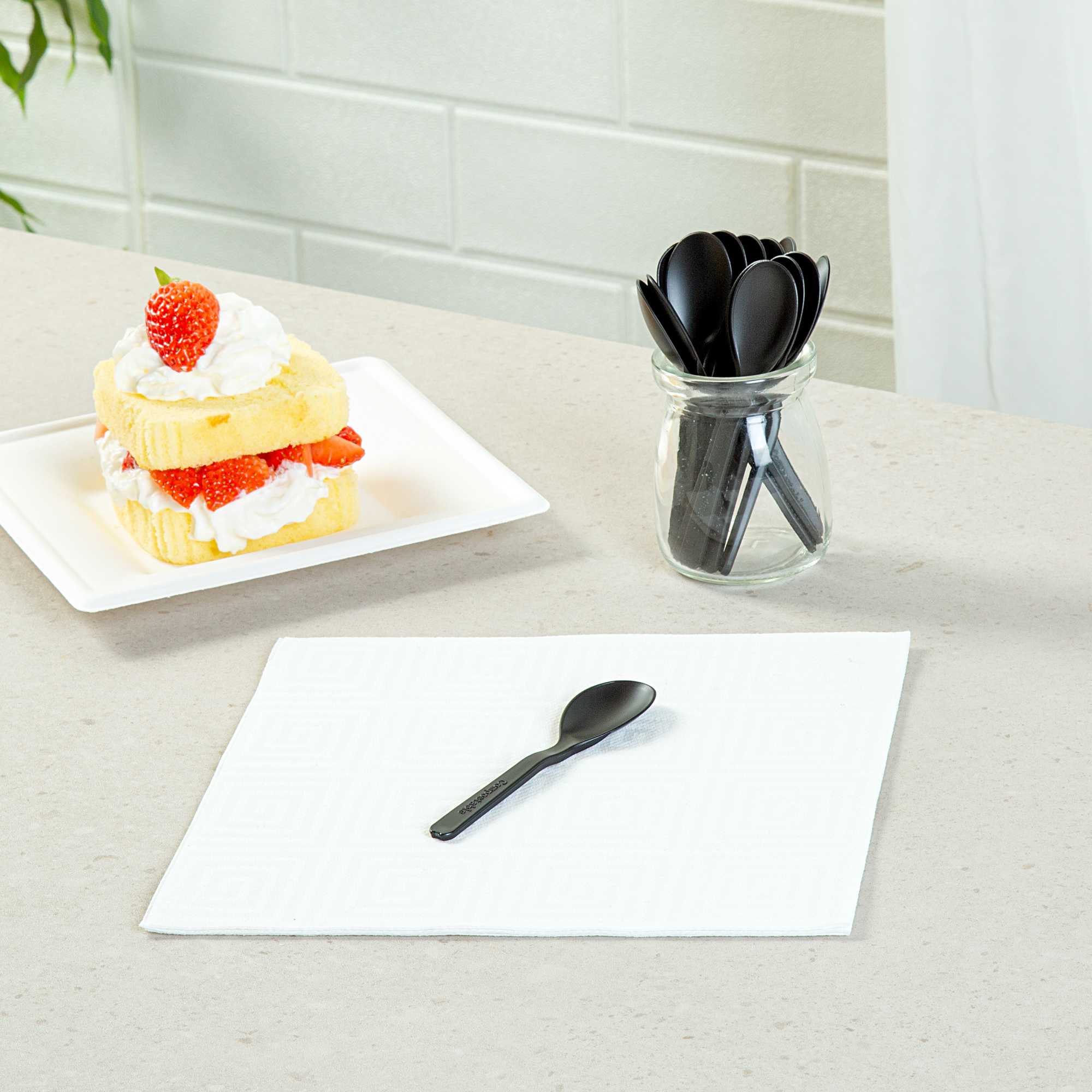 Basic Nature Black CPLA Plastic Mini Spoon - Heat-Resistant, Compostable - 4" - 100 count box