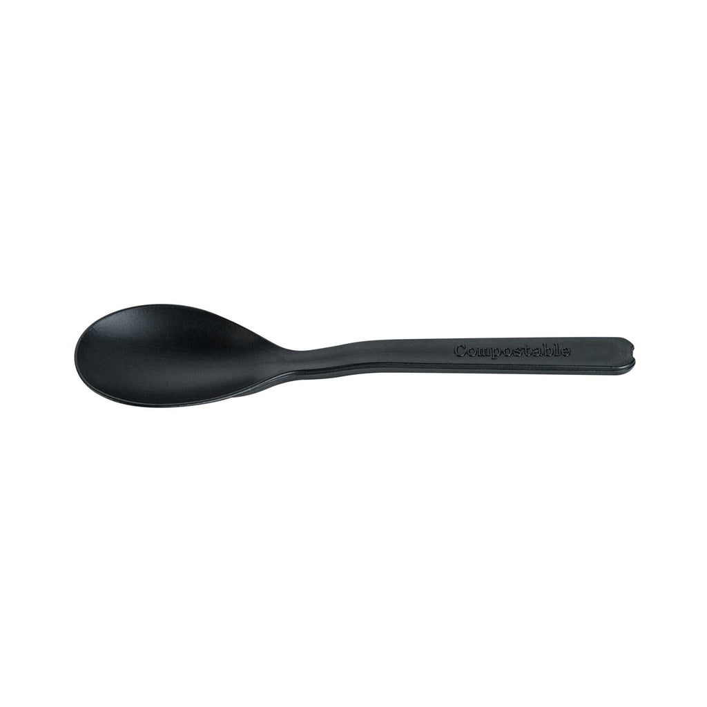 Basic Nature Black CPLA Plastic Mini Spoon - Heat-Resistant, Compostable - 4" - 100 count box