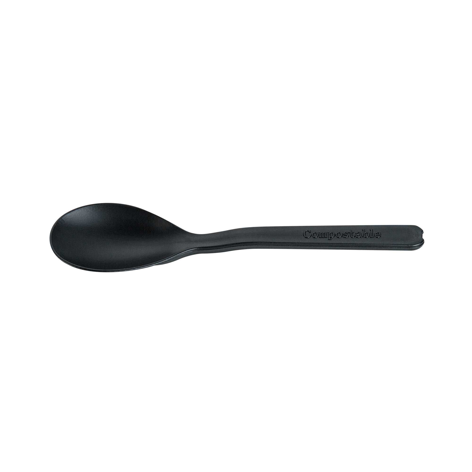 Basic Nature Black CPLA Plastic Mini Spoon - Heat-Resistant, Compostable - 4" - 100 count box