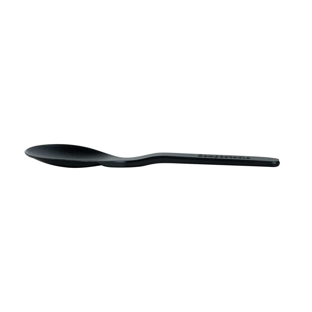 Basic Nature Black CPLA Plastic Mini Spoon - Heat-Resistant, Compostable - 4" - 100 count box