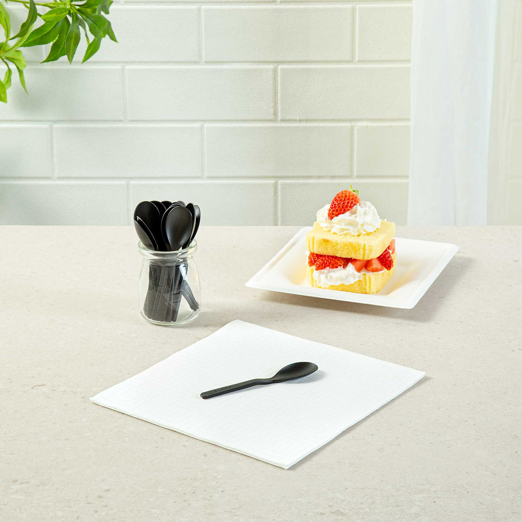 Basic Nature Black CPLA Plastic Mini Spoon - Heat-Resistant, Compostable - 4" - 100 count box