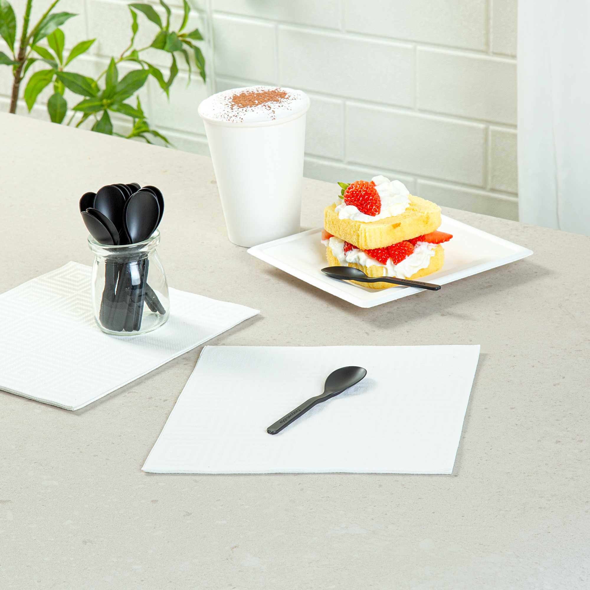 Basic Nature Black CPLA Plastic Mini Spoon - Heat-Resistant, Compostable - 4" - 100 count box