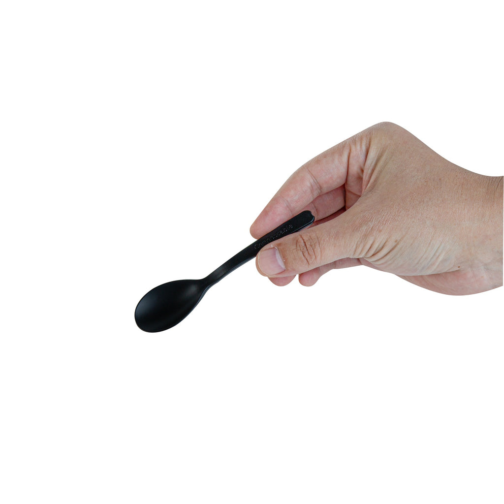 Basic Nature Black CPLA Plastic Mini Spoon - Heat-Resistant, Compostable - 4" - 1000 count box
