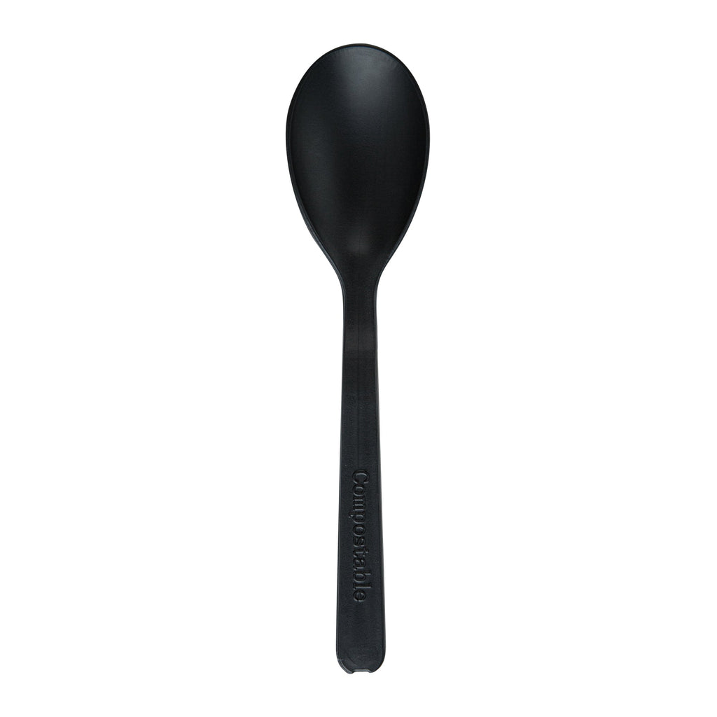 Basic Nature Black CPLA Plastic Mini Spoon - Heat-Resistant, Compostable - 4" - 1000 count box