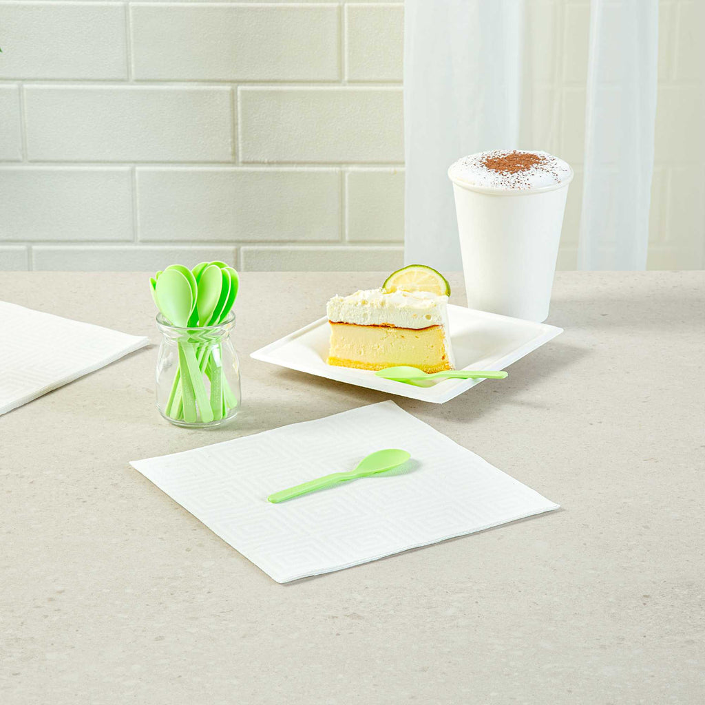 Basic Nature Green CPLA Plastic Mini Spoon - Heat-Resistant, Compostable - 4" - 100 count box