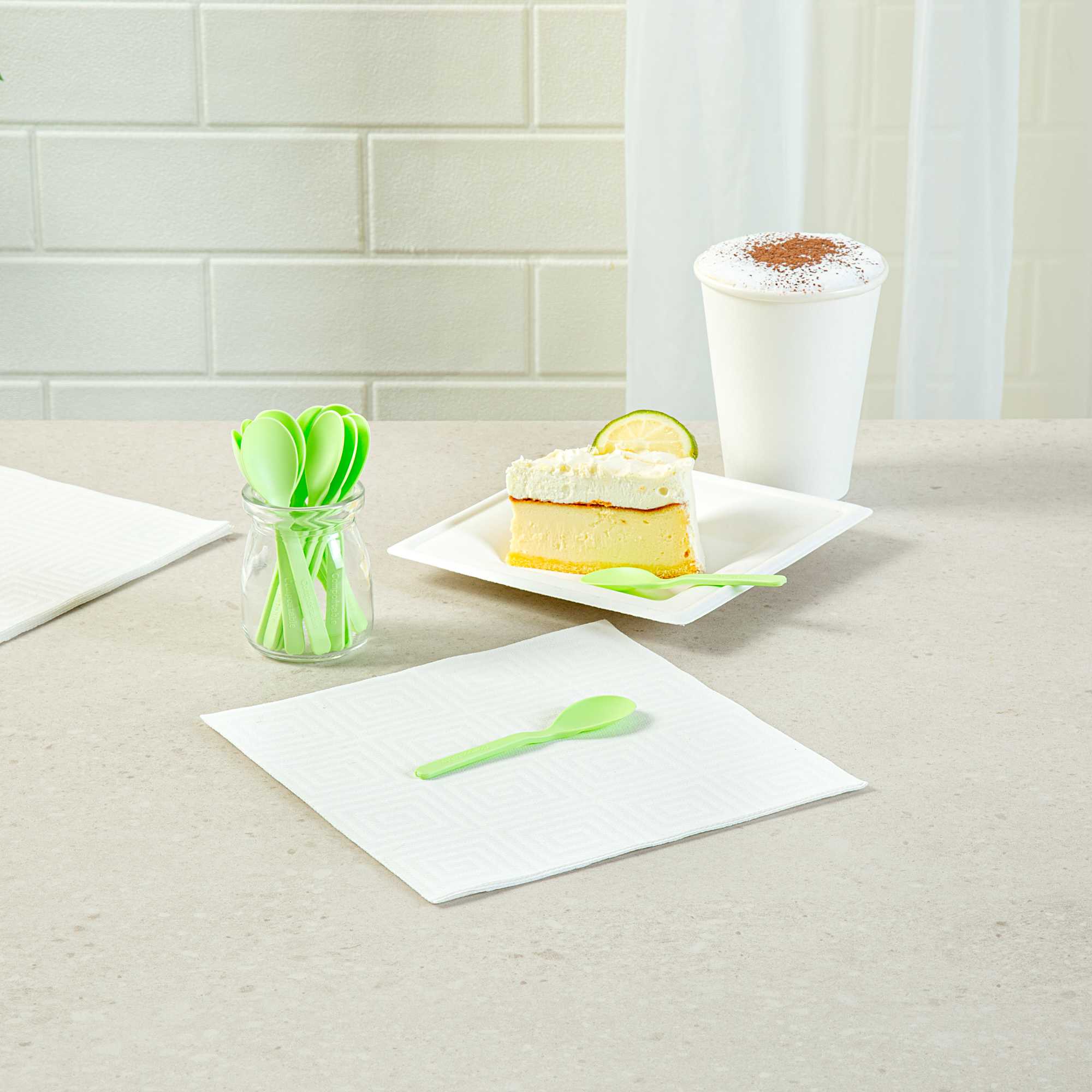 Basic Nature Green CPLA Plastic Mini Spoon - Heat-Resistant, Compostable - 4" - 100 count box