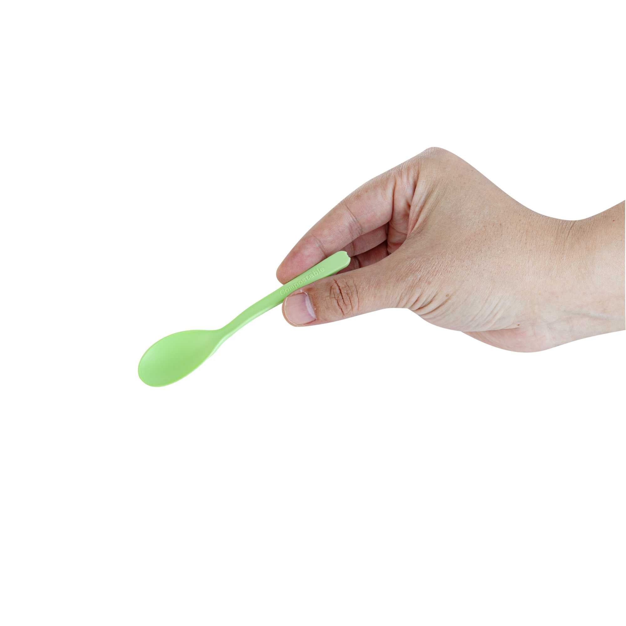 Basic Nature Green CPLA Plastic Mini Spoon - Heat-Resistant, Compostable - 4" - 100 count box