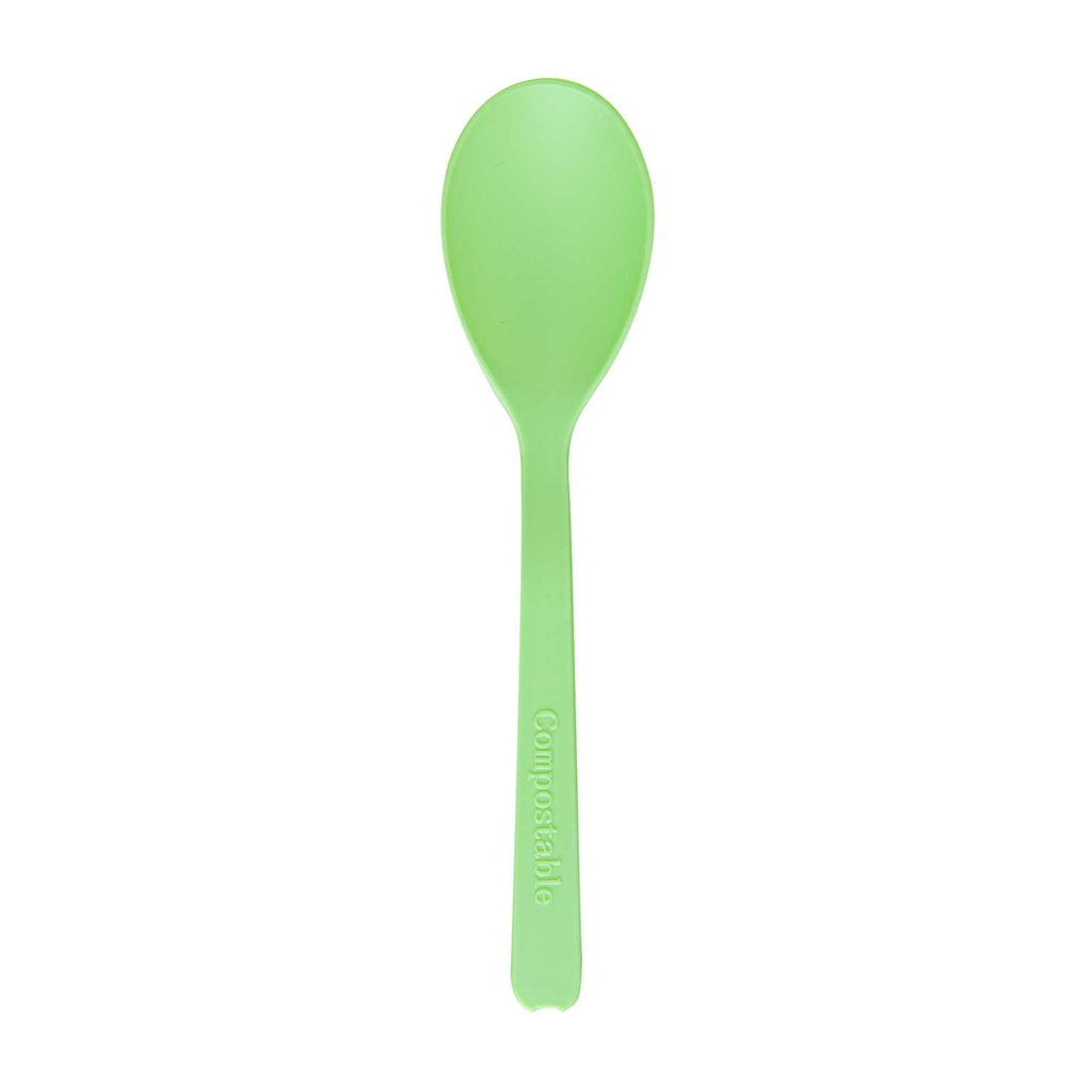 Basic Nature Green CPLA Plastic Mini Spoon - Heat-Resistant, Compostable - 4" - 100 count box
