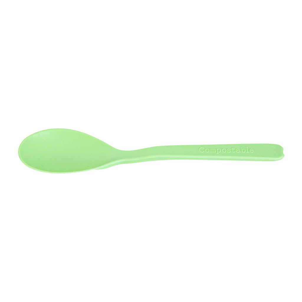 Basic Nature Green CPLA Plastic Mini Spoon - Heat-Resistant, Compostable - 4" - 100 count box