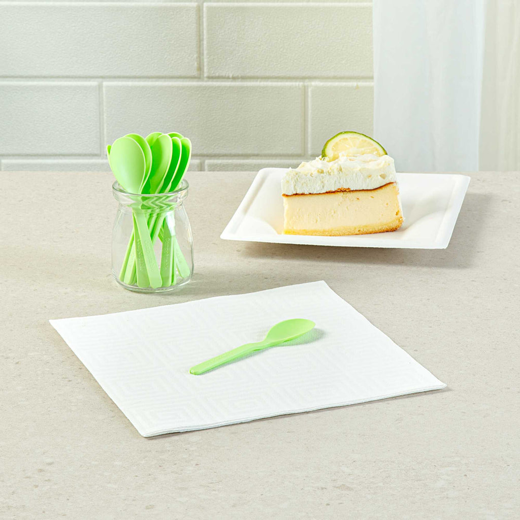 Basic Nature Green CPLA Plastic Mini Spoon - Heat-Resistant, Compostable - 4" - 100 count box
