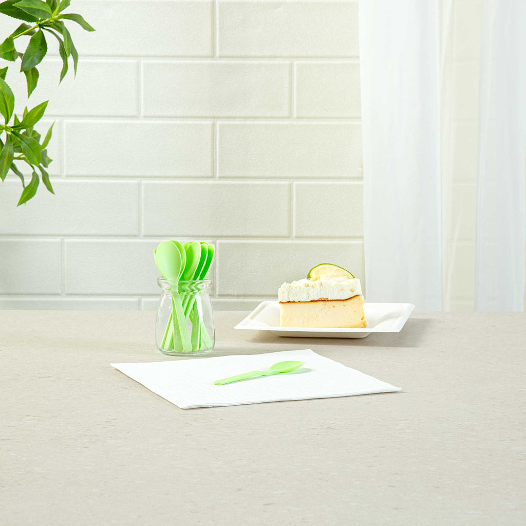 Basic Nature Green CPLA Plastic Mini Spoon - Heat-Resistant, Compostable - 4" - 100 count box