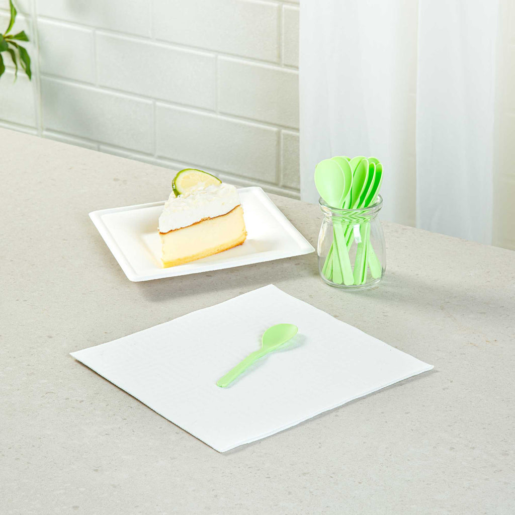 Basic Nature Green CPLA Plastic Mini Spoon - Heat-Resistant, Compostable - 4" - 100 count box