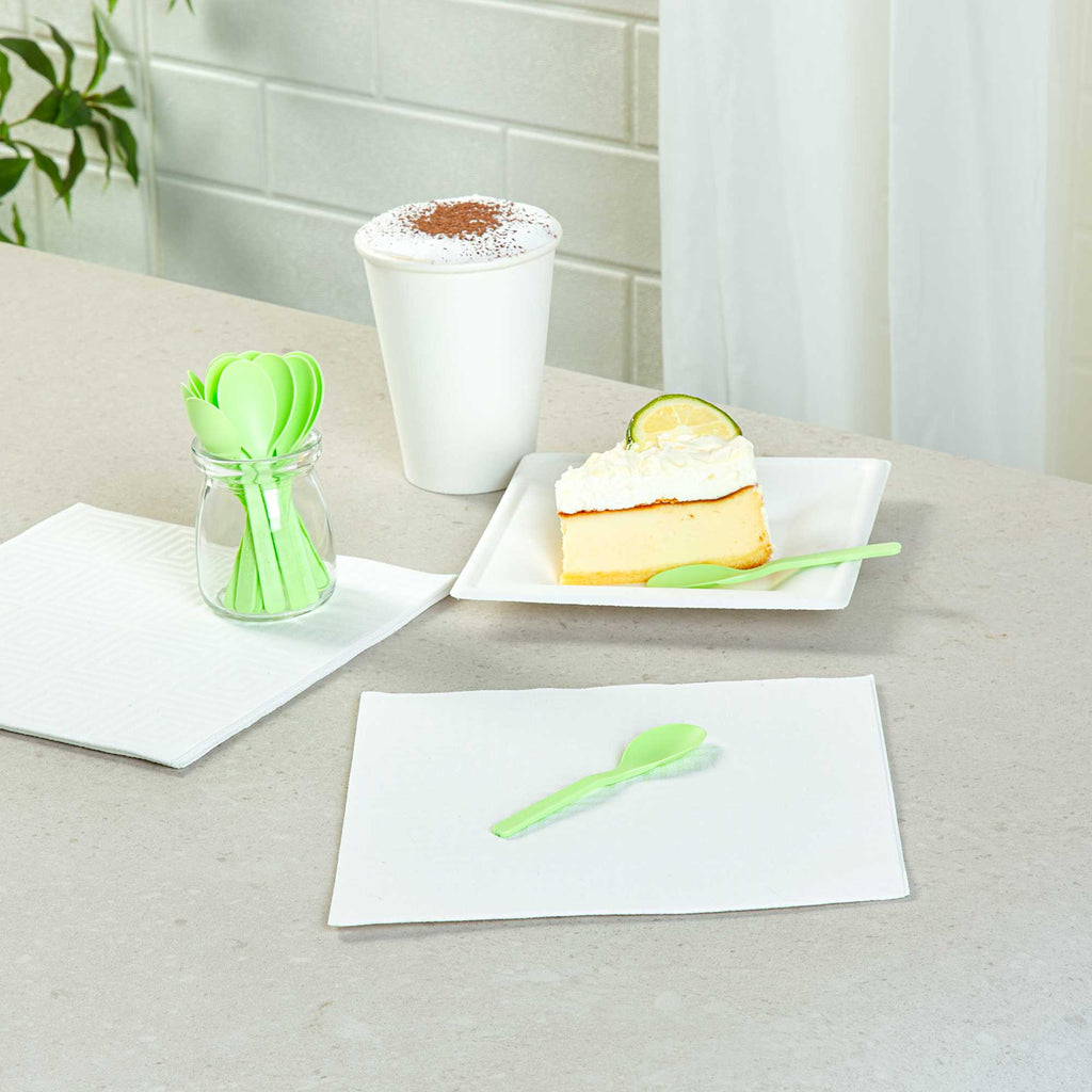 Basic Nature Green CPLA Plastic Mini Spoon - Heat-Resistant, Compostable - 4" - 100 count box