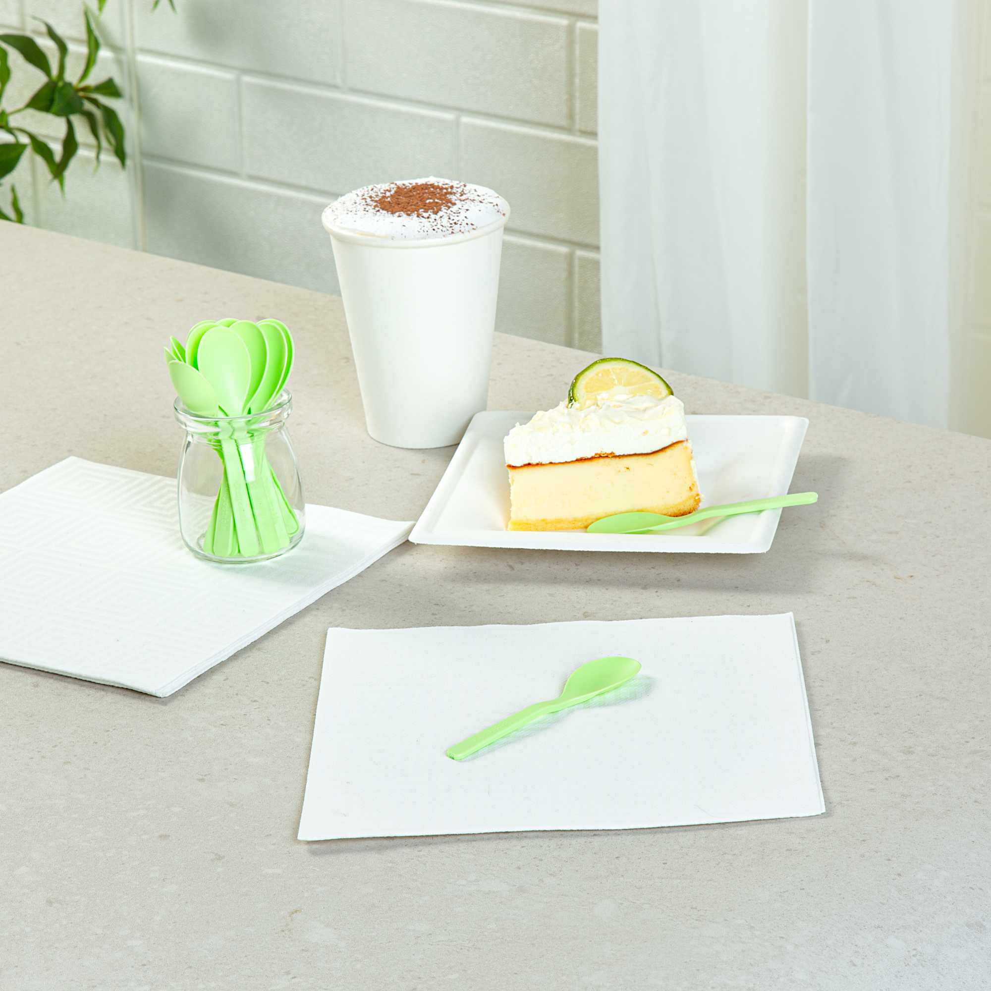 Basic Nature Green CPLA Plastic Mini Spoon - Heat-Resistant, Compostable - 4" - 100 count box