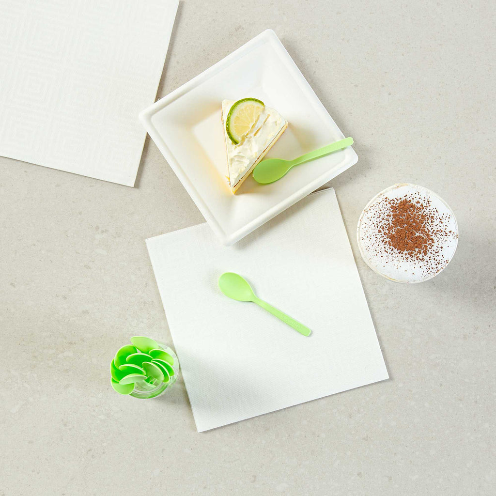 Basic Nature Green CPLA Plastic Mini Spoon - Heat-Resistant, Compostable - 4" - 100 count box