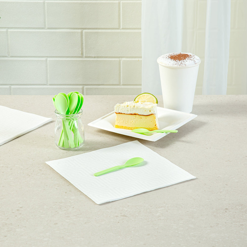 Basic Nature Green CPLA Plastic Mini Spoon - Heat-Resistant, Compostable - 4" - 1000 count box