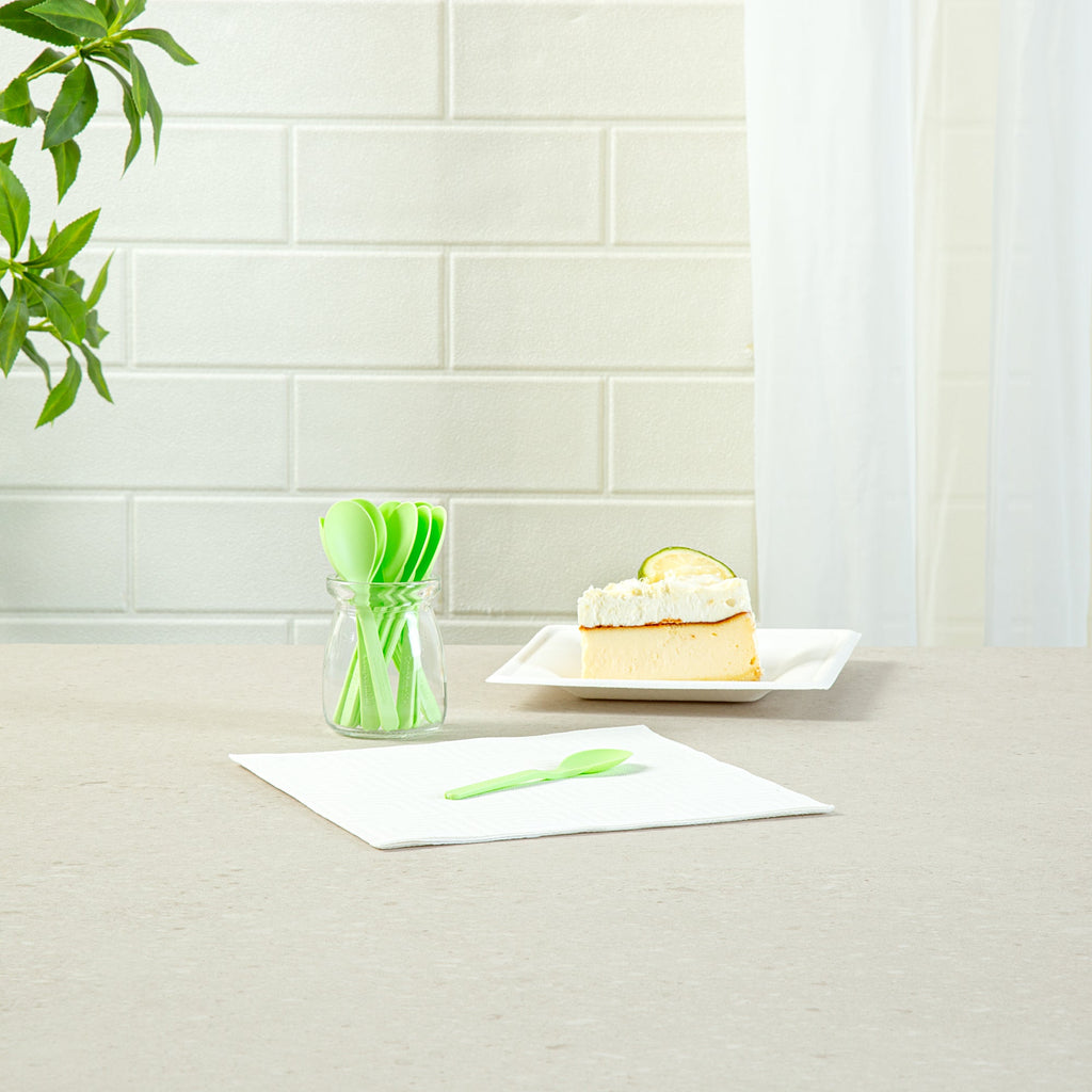 Basic Nature Green CPLA Plastic Mini Spoon - Heat-Resistant, Compostable - 4" - 1000 count box