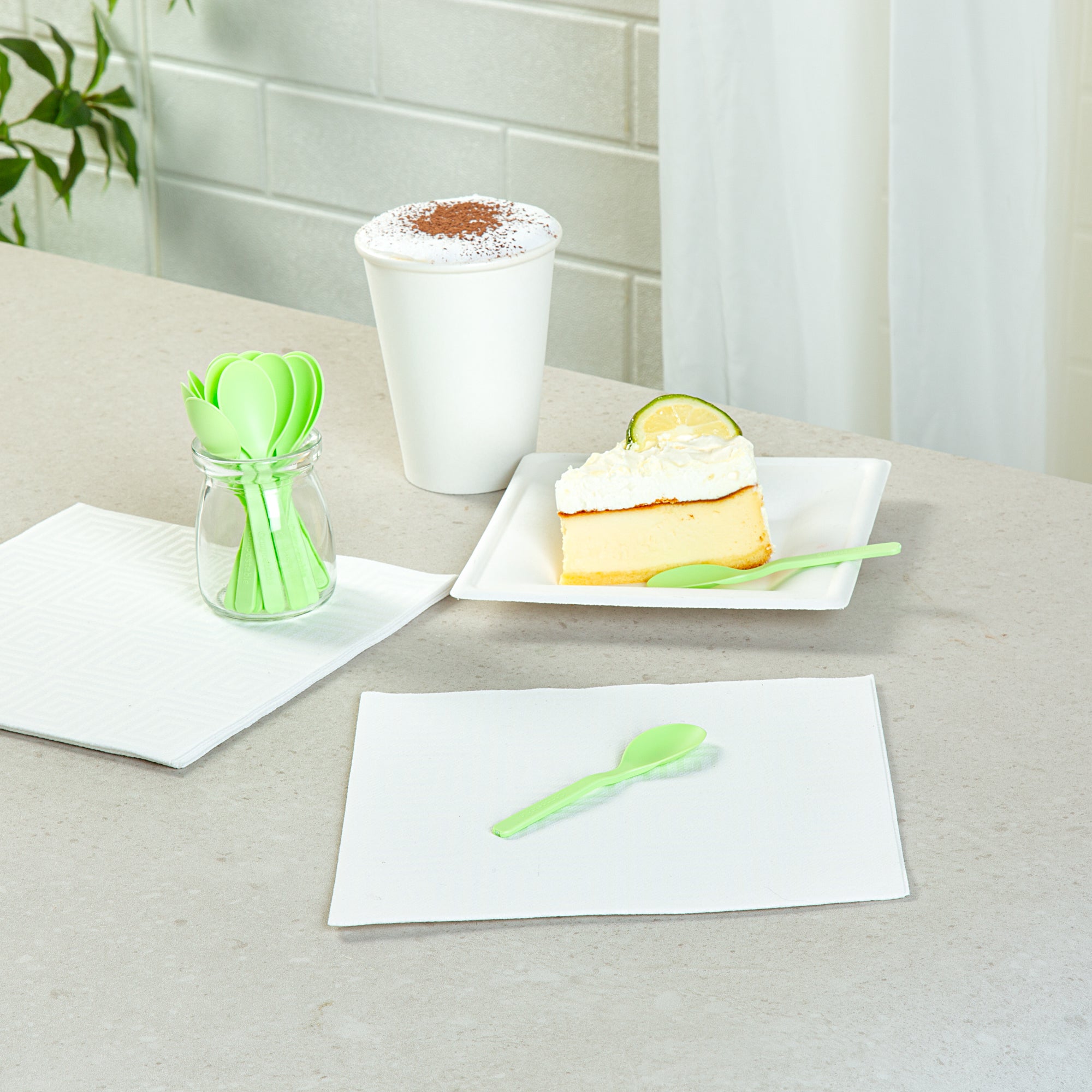 Basic Nature Green CPLA Plastic Mini Spoon - Heat-Resistant, Compostable - 4" - 1000 count box