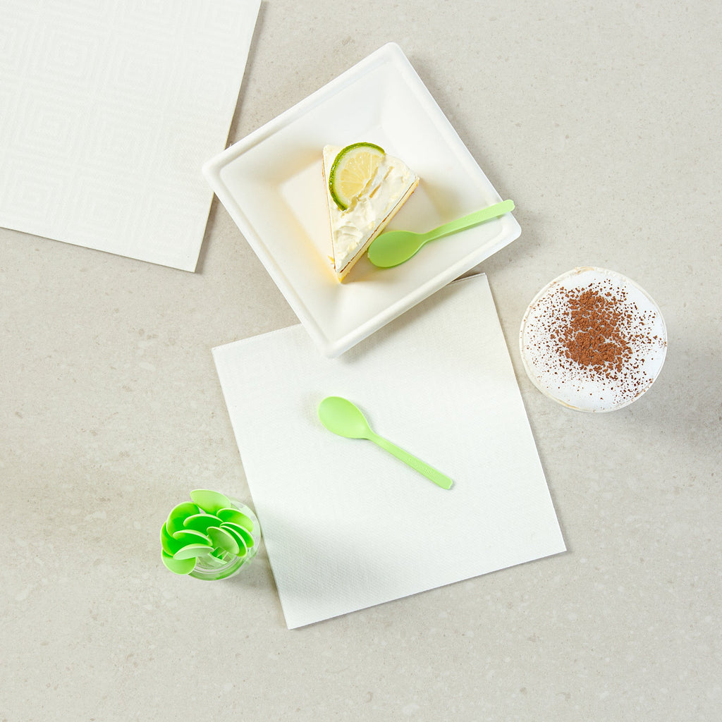 Basic Nature Green CPLA Plastic Mini Spoon - Heat-Resistant, Compostable - 4" - 1000 count box