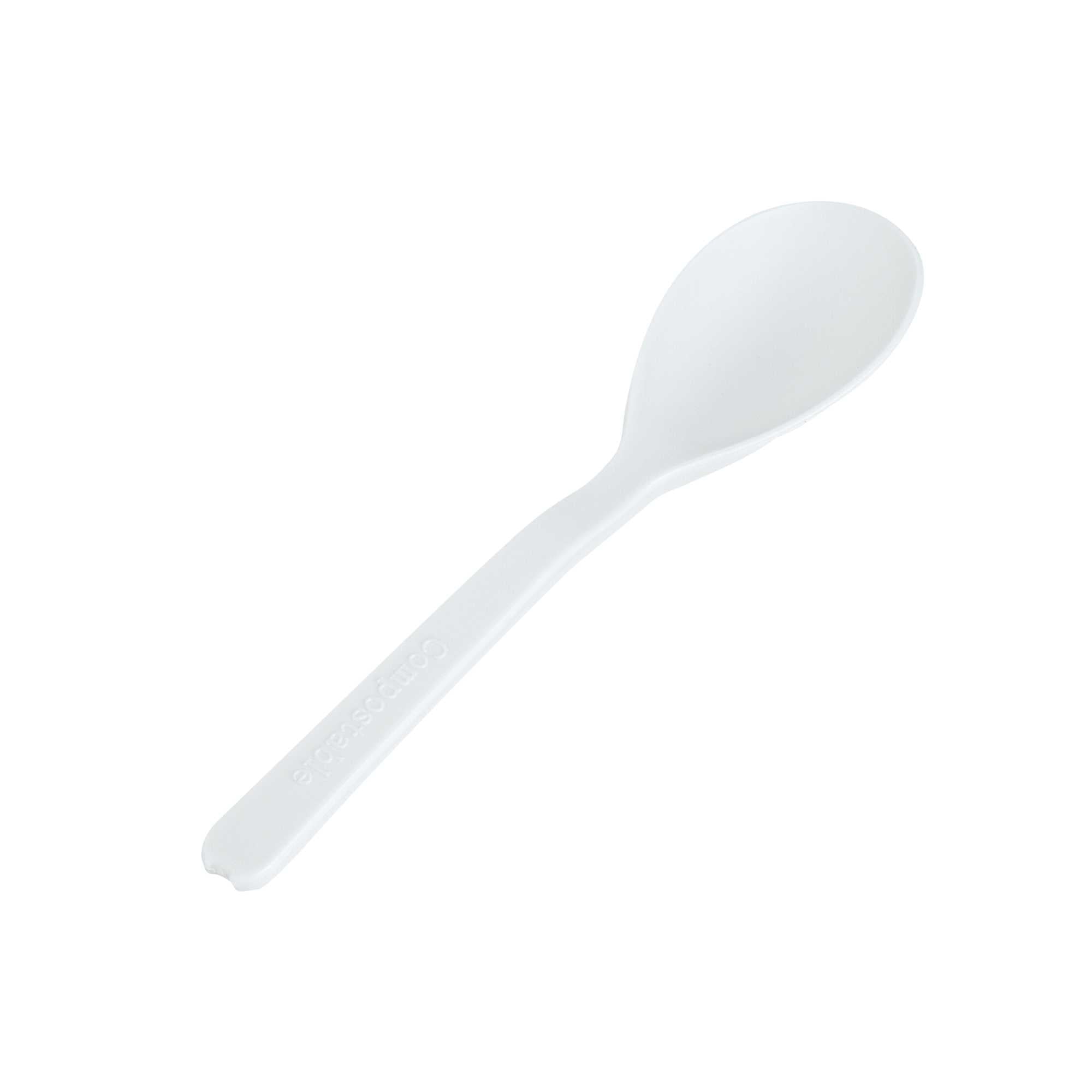 Basic Nature Round White Plastic Mini Spoon - Heat-Resistant, Compostable - 4" x 1" - 100 count box