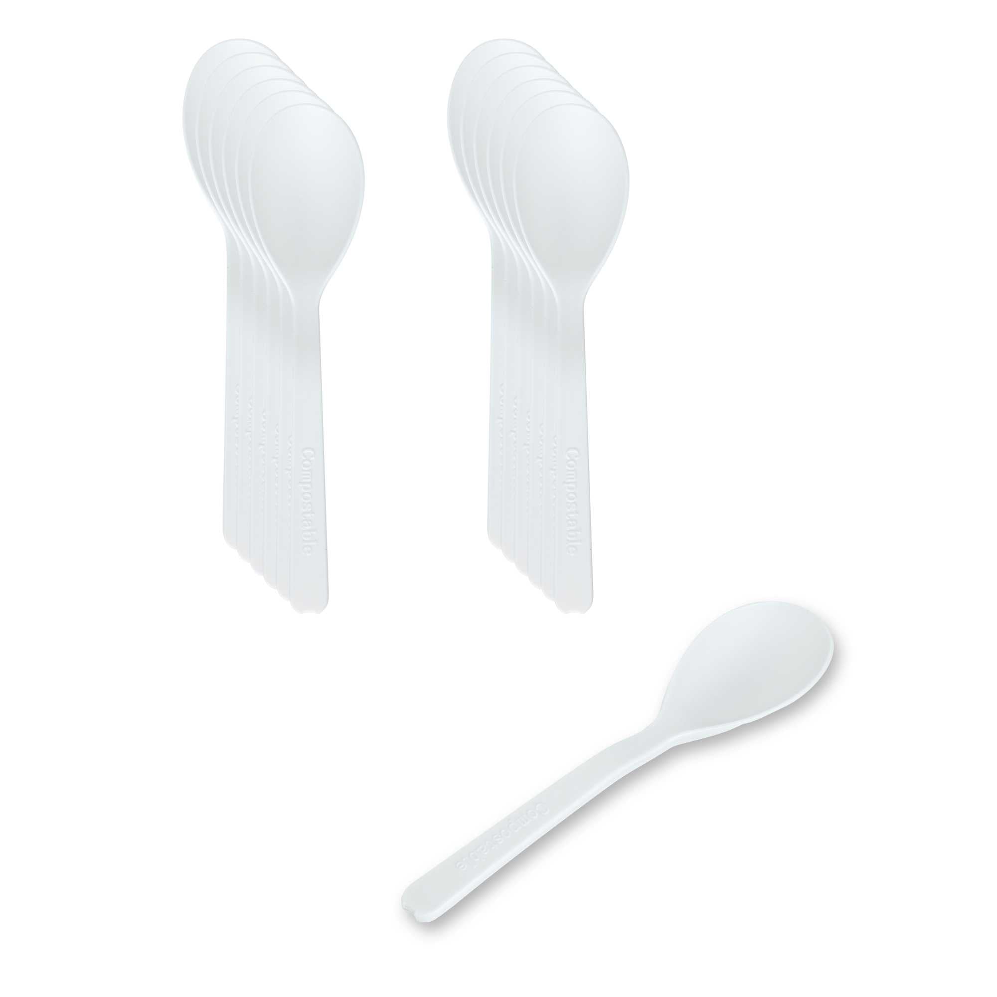 Basic Nature Round White Plastic Mini Spoon - Heat-Resistant, Compostable - 4" x 1" - 100 count box