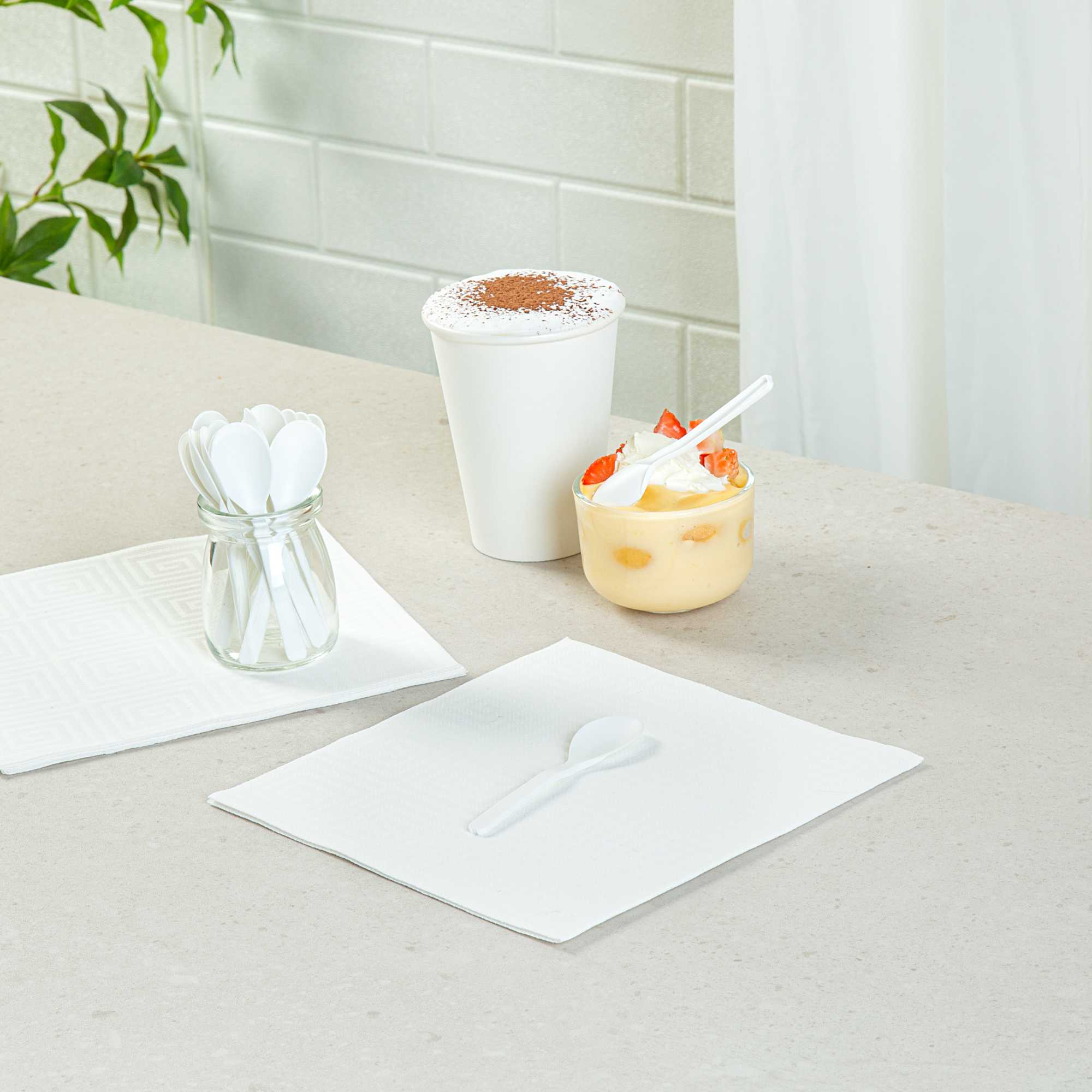 Basic Nature Round White Plastic Mini Spoon - Heat-Resistant, Compostable - 4" x 1" - 100 count box