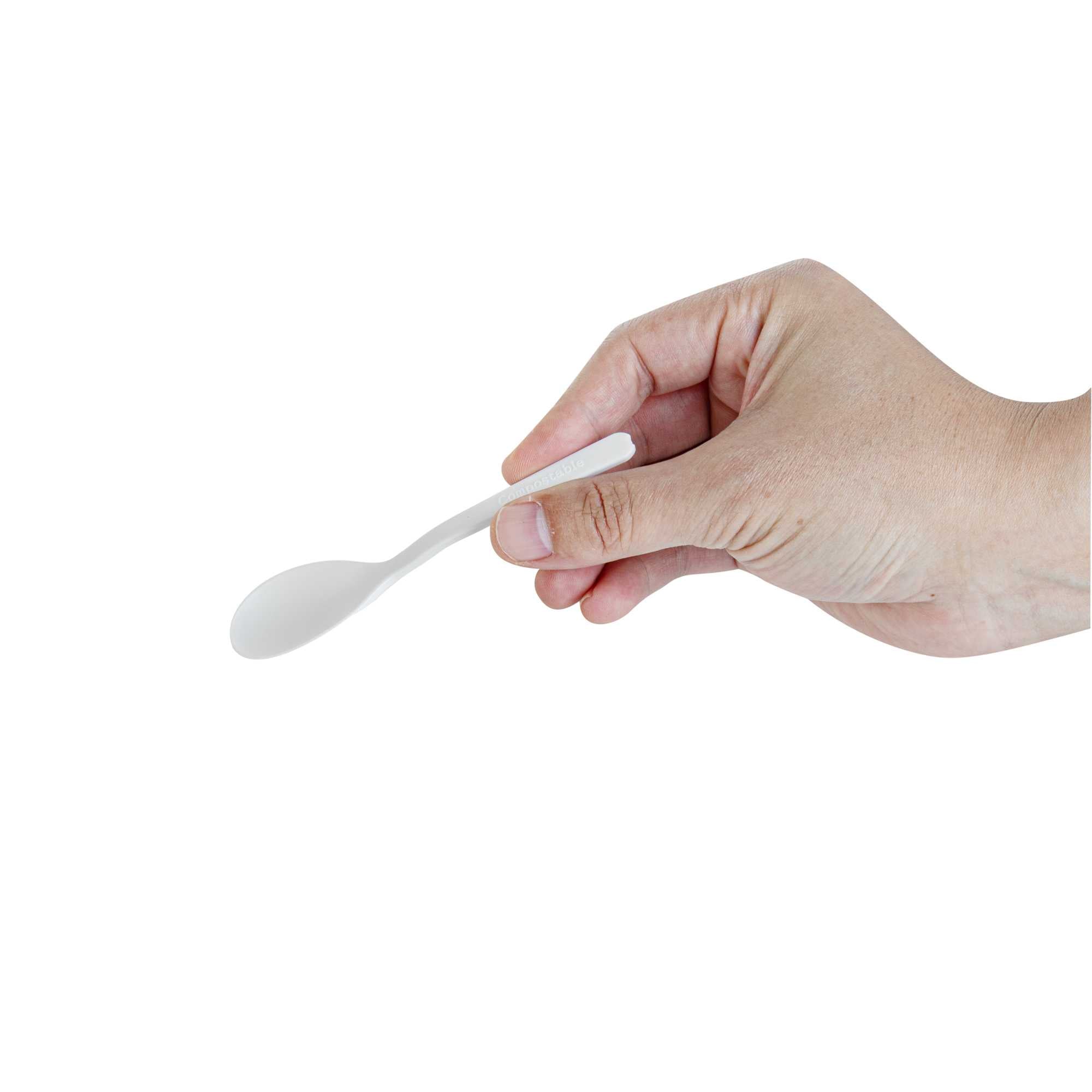 Basic Nature Round White Plastic Mini Spoon - Heat-Resistant, Compostable - 4" x 1" - 100 count box