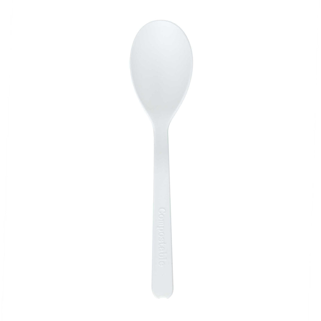 Basic Nature Round White Plastic Mini Spoon - Heat-Resistant, Compostable - 4" x 1" - 100 count box