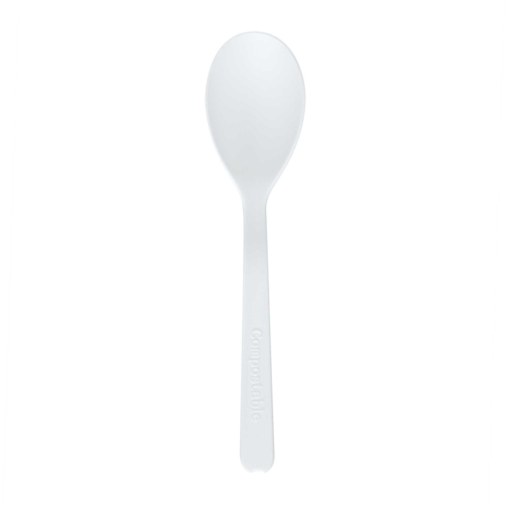 Basic Nature Round White Plastic Mini Spoon - Heat-Resistant, Compostable - 4" x 1" - 100 count box