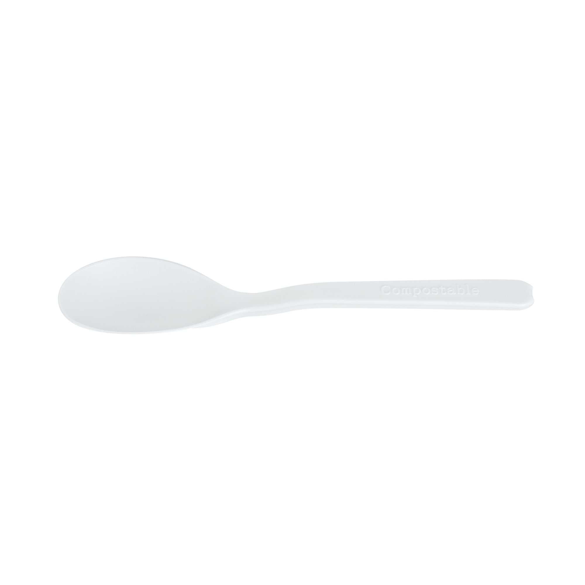 Basic Nature Round White Plastic Mini Spoon - Heat-Resistant, Compostable - 4" x 1" - 100 count box