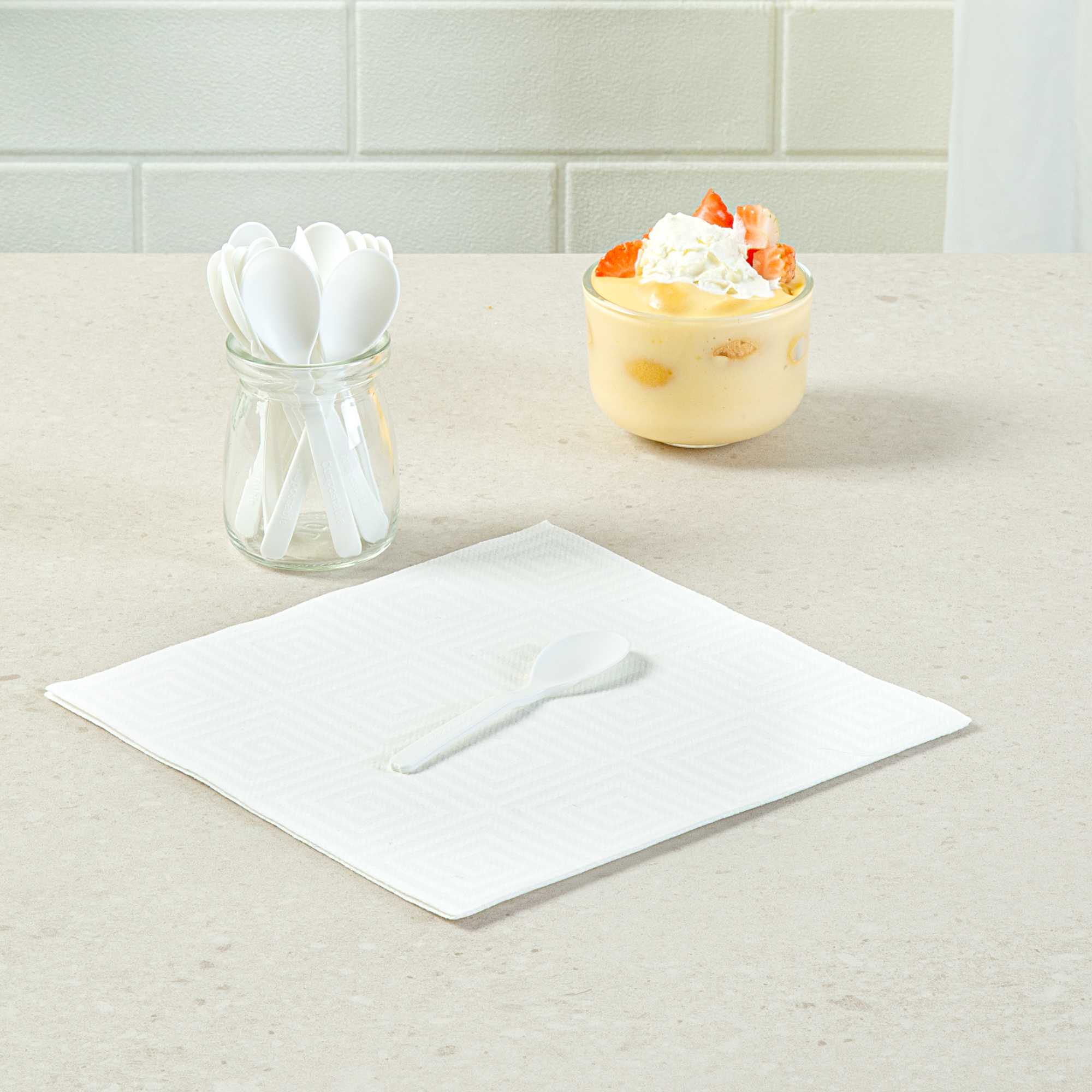 Basic Nature Round White Plastic Mini Spoon - Heat-Resistant, Compostable - 4" x 1" - 100 count box