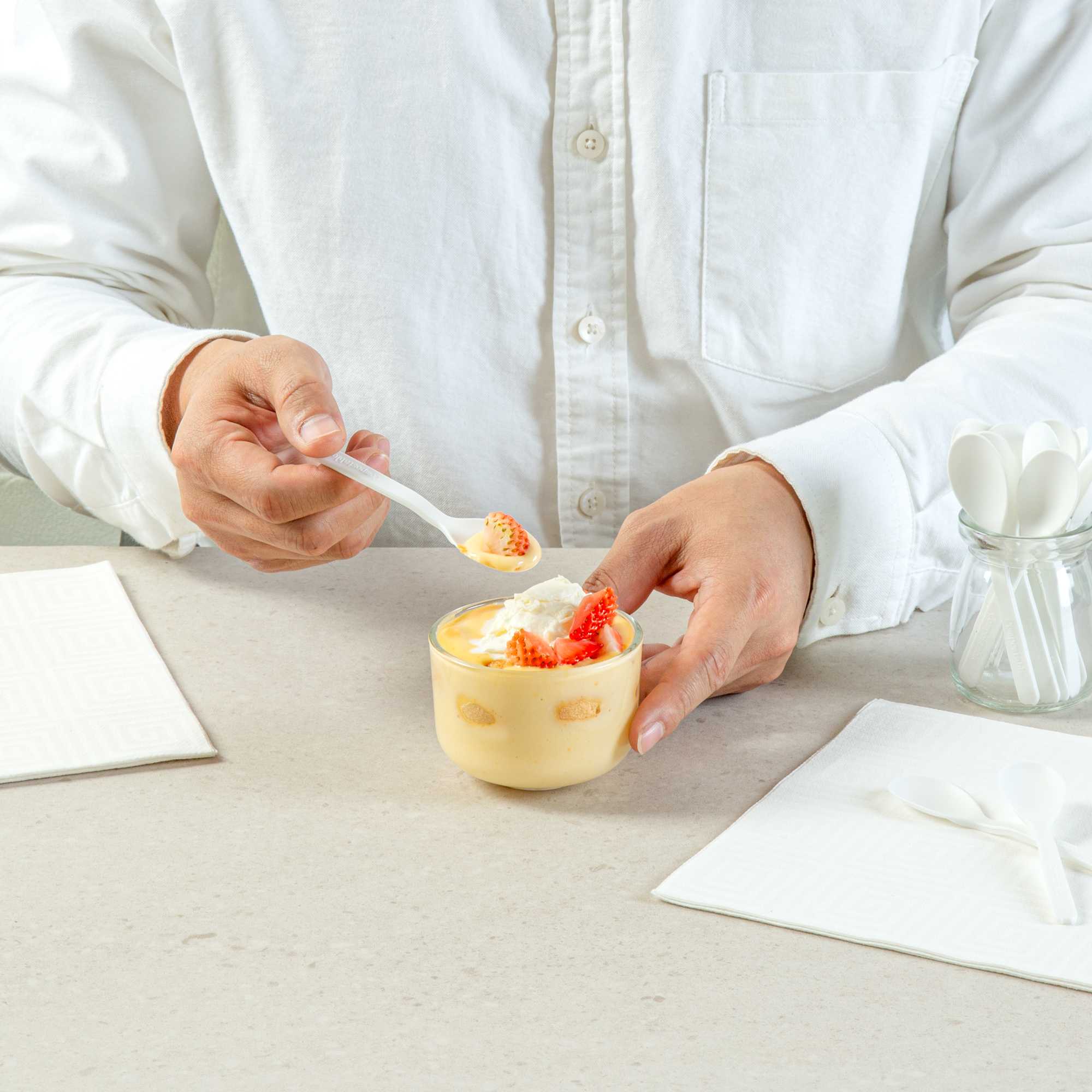 Basic Nature Round White Plastic Mini Spoon - Heat-Resistant, Compostable - 4" x 1" - 100 count box