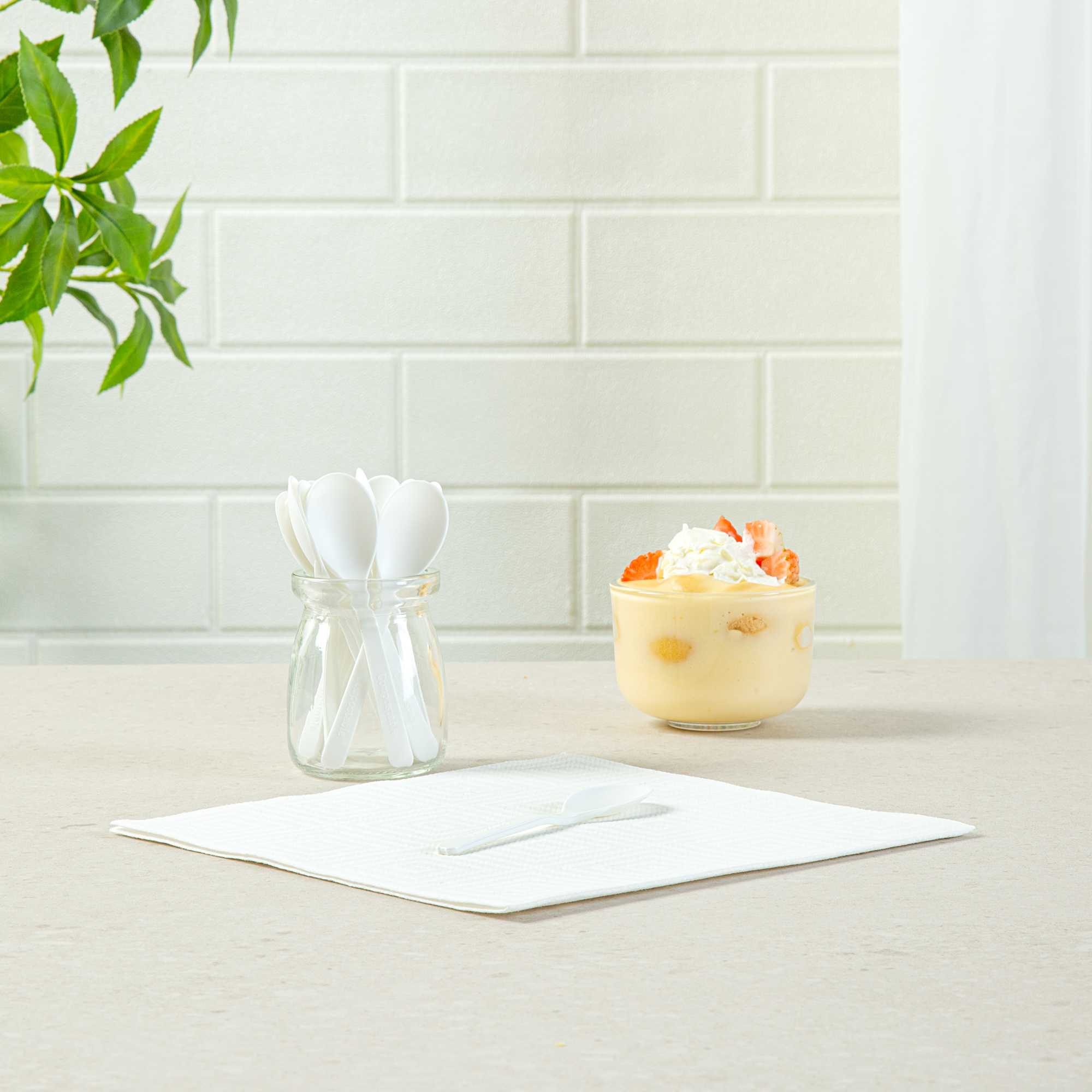 Basic Nature Round White Plastic Mini Spoon - Heat-Resistant, Compostable - 4" x 1" - 100 count box