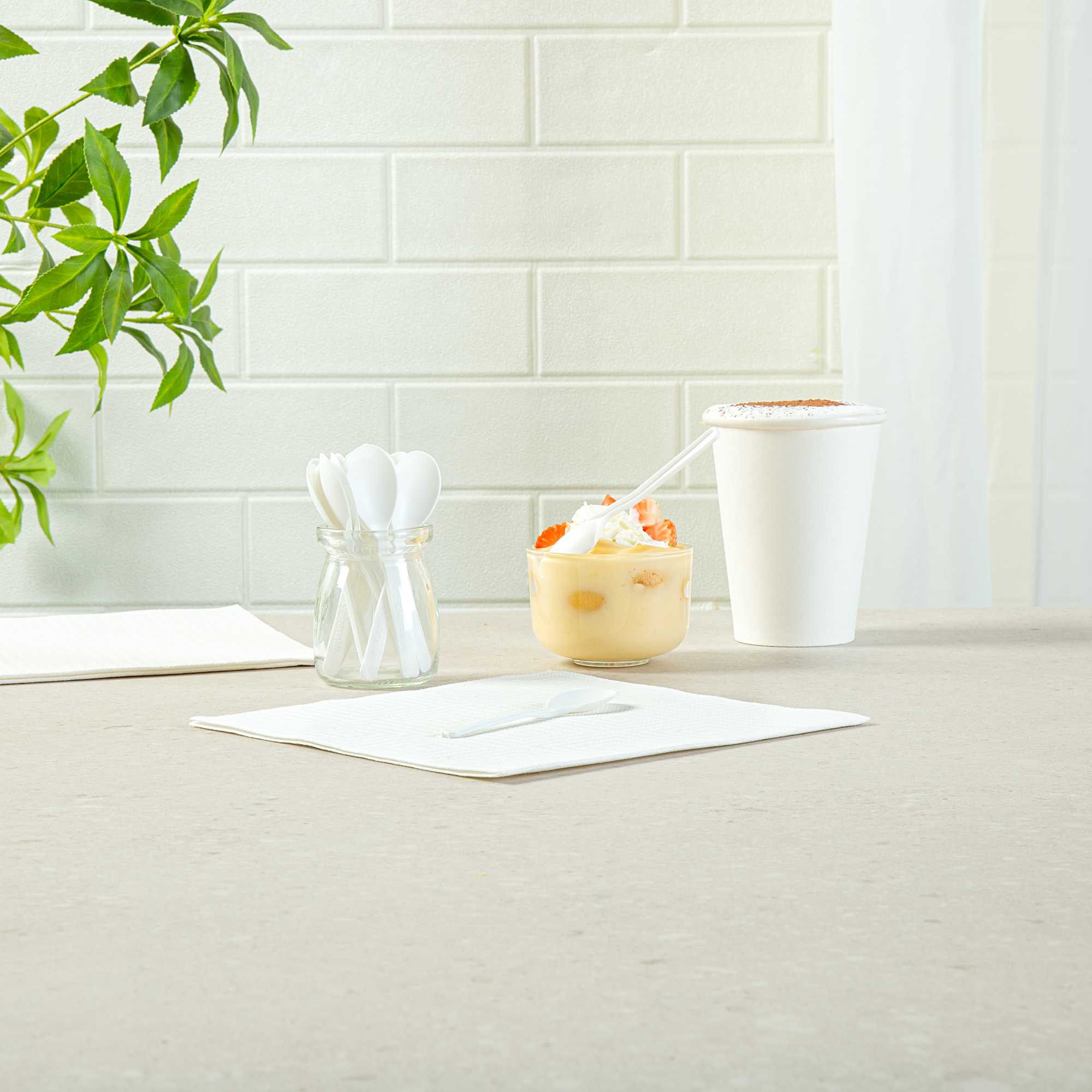Basic Nature Round White Plastic Mini Spoon - Heat-Resistant, Compostable - 4" x 1" - 100 count box