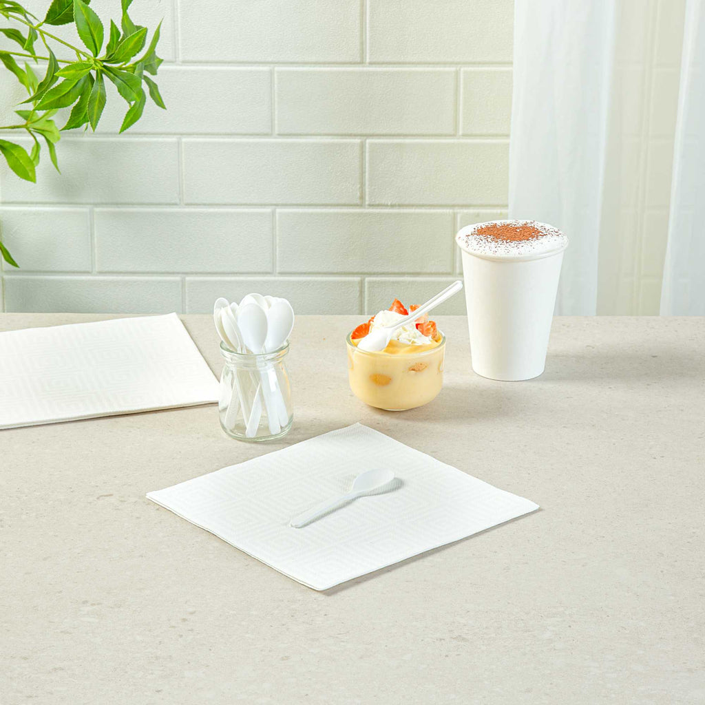 Basic Nature Round White Plastic Mini Spoon - Heat-Resistant, Compostable - 4" x 1" - 100 count box