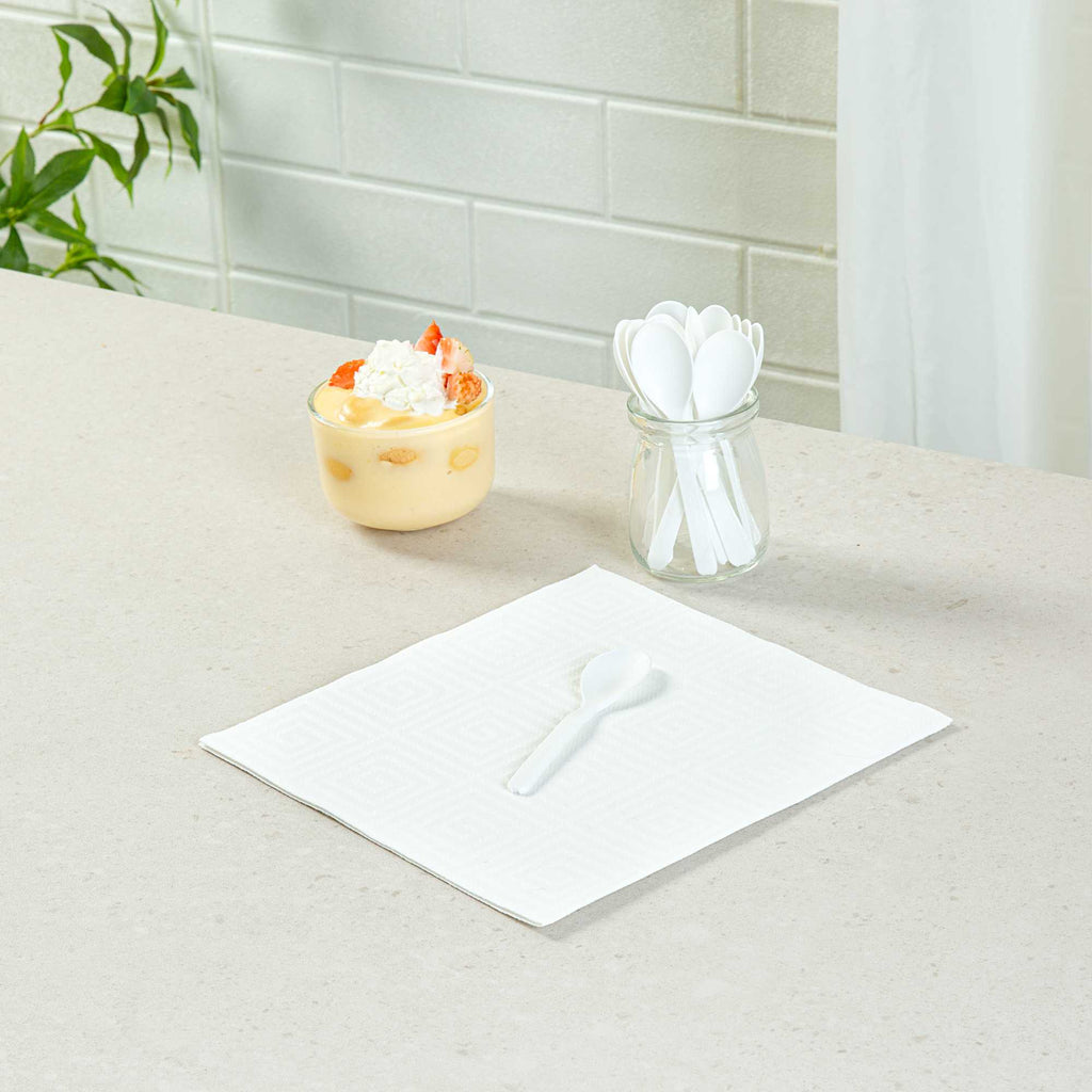 Basic Nature Round White Plastic Mini Spoon - Heat-Resistant, Compostable - 4" x 1" - 100 count box