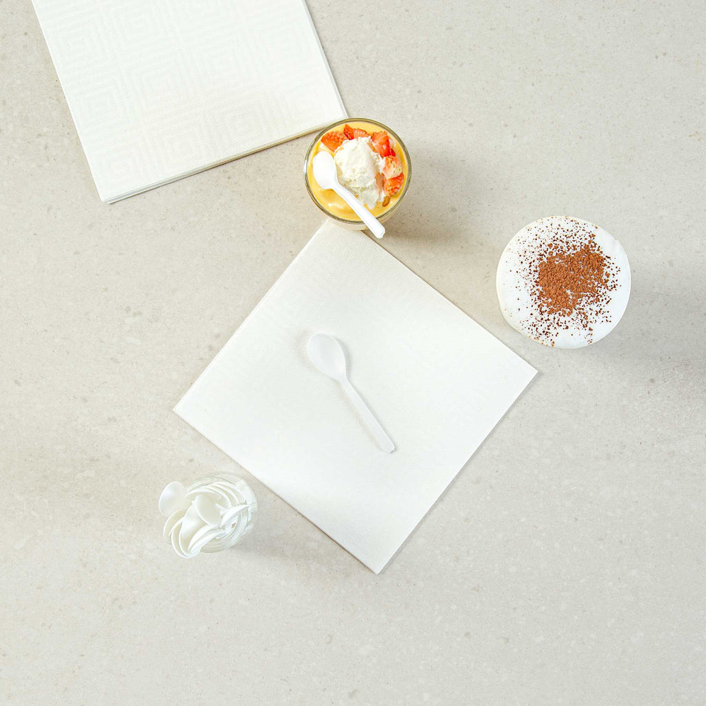 Basic Nature Round White Plastic Mini Spoon - Heat-Resistant, Compostable - 4" x 1" - 100 count box